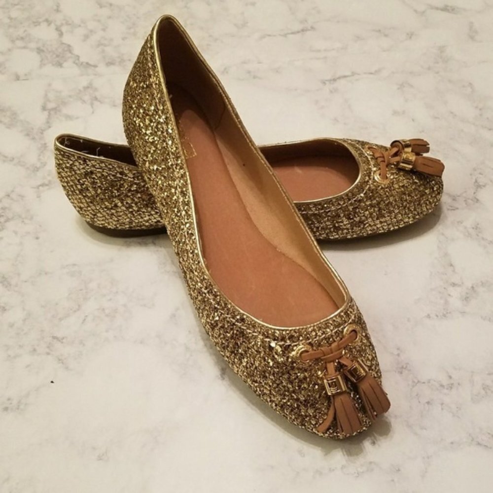 Sperry Top-Sider Gold Glitter Flats 7M